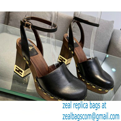 Fendi Baguette Show high-heeled clogs leather Black 2023 - Click Image to Close