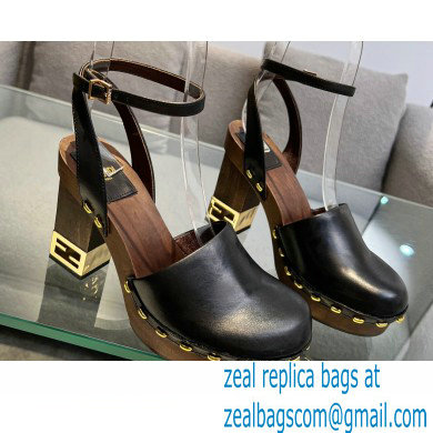 Fendi Baguette Show high-heeled clogs leather Black 2023