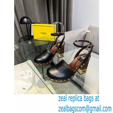 Fendi Baguette Show high-heeled clogs leather Black 2023 - Click Image to Close