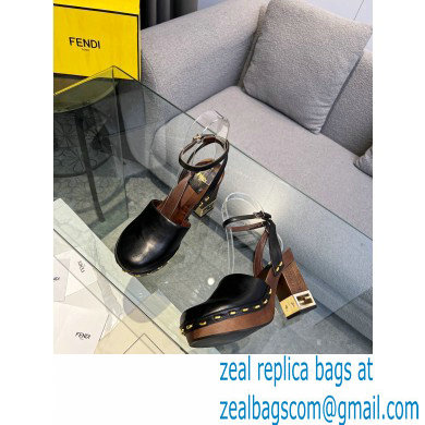 Fendi Baguette Show high-heeled clogs leather Black 2023 - Click Image to Close