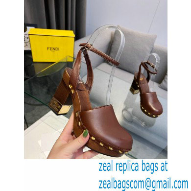 Fendi Baguette Show high-heeled clogs leather Brown 2023