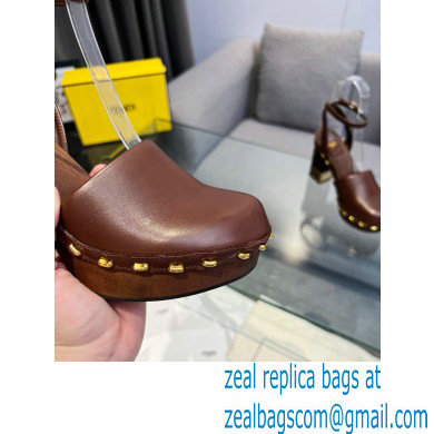 Fendi Baguette Show high-heeled clogs leather Brown 2023 - Click Image to Close