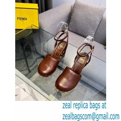 Fendi Baguette Show high-heeled clogs leather Brown 2023 - Click Image to Close