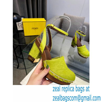Fendi Baguette Show high-heeled clogs pony hair Green 2023