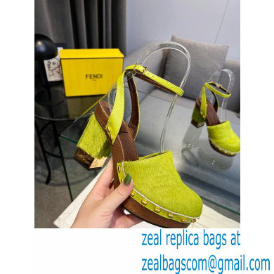 Fendi Baguette Show high-heeled clogs pony hair Green 2023 - Click Image to Close