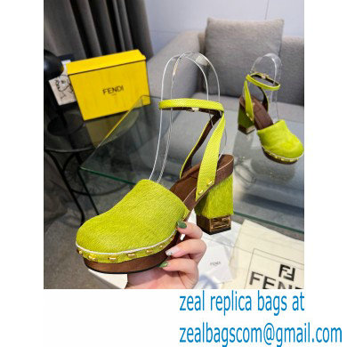 Fendi Baguette Show high-heeled clogs pony hair Green 2023 - Click Image to Close