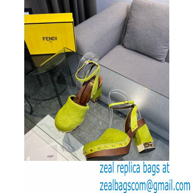Fendi Baguette Show high-heeled clogs pony hair Green 2023 - Click Image to Close
