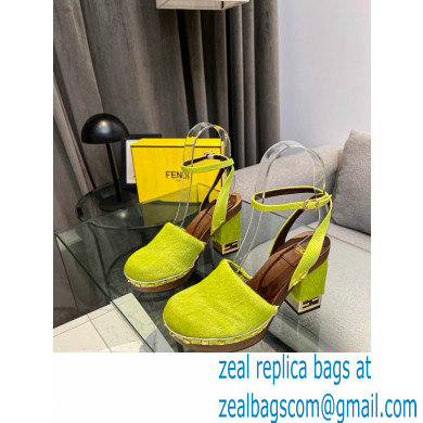 Fendi Baguette Show high-heeled clogs pony hair Green 2023