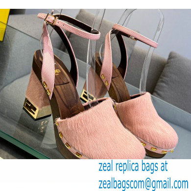 Fendi Baguette Show high-heeled clogs pony hair Pink 2023