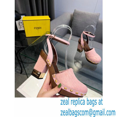 Fendi Baguette Show high-heeled clogs pony hair Pink 2023 - Click Image to Close