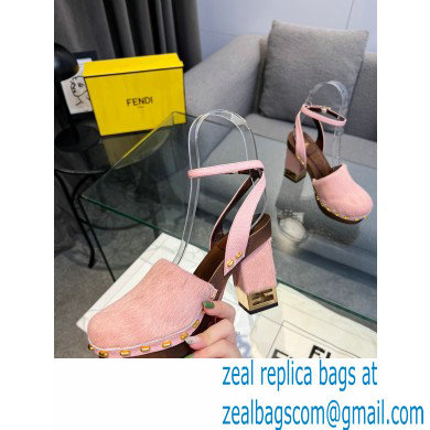 Fendi Baguette Show high-heeled clogs pony hair Pink 2023 - Click Image to Close