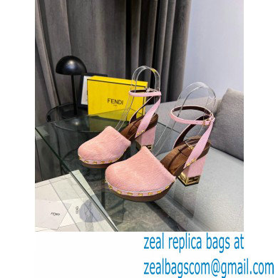 Fendi Baguette Show high-heeled clogs pony hair Pink 2023
