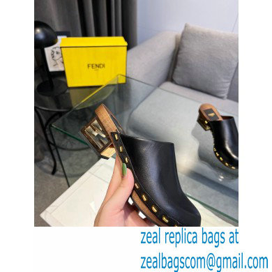 Fendi Baguette Show medium-heel clogs leather Black 2023 - Click Image to Close