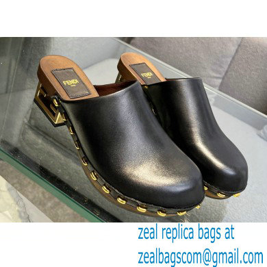 Fendi Baguette Show medium-heel clogs leather Black 2023 - Click Image to Close