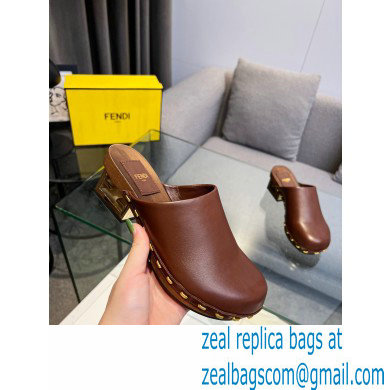 Fendi Baguette Show medium-heel clogs leather Brown 2023