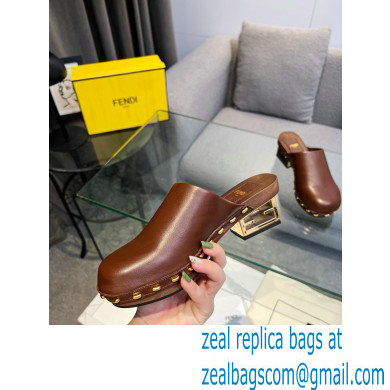 Fendi Baguette Show medium-heel clogs leather Brown 2023