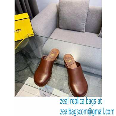 Fendi Baguette Show medium-heel clogs leather Brown 2023
