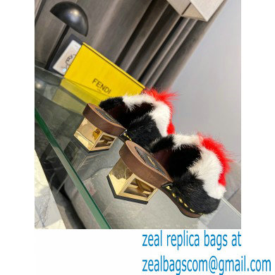 Fendi Baguette Show medium-heel clogs pony hair Black/White/Red 2023 - Click Image to Close