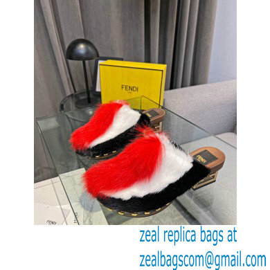 Fendi Baguette Show medium-heel clogs pony hair Black/White/Red 2023