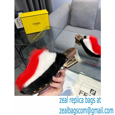 Fendi Baguette Show medium-heel clogs pony hair Black/White/Red 2023