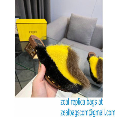 Fendi Baguette Show medium-heel clogs pony hair Black/Yellow/Brown 2023 - Click Image to Close