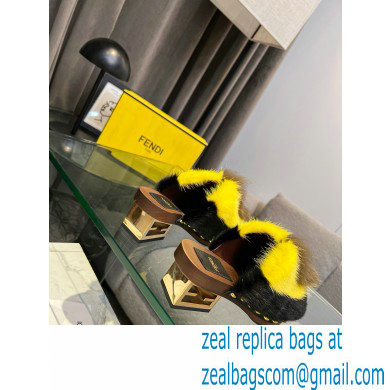 Fendi Baguette Show medium-heel clogs pony hair Black/Yellow/Brown 2023