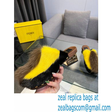 Fendi Baguette Show medium-heel clogs pony hair Black/Yellow/Brown 2023