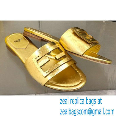 Fendi Baguette leather slides Gold 2023 - Click Image to Close