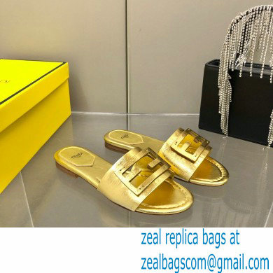 Fendi Baguette leather slides Gold 2023 - Click Image to Close