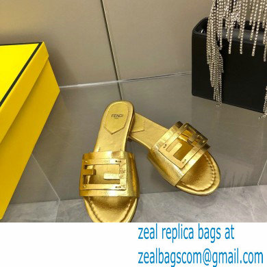 Fendi Baguette leather slides Gold 2023 - Click Image to Close