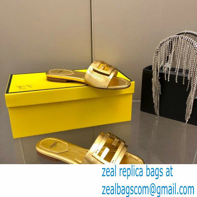 Fendi Baguette leather slides Gold 2023 - Click Image to Close