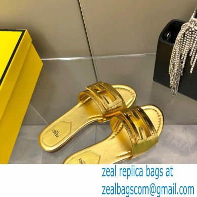 Fendi Baguette leather slides Gold 2023 - Click Image to Close