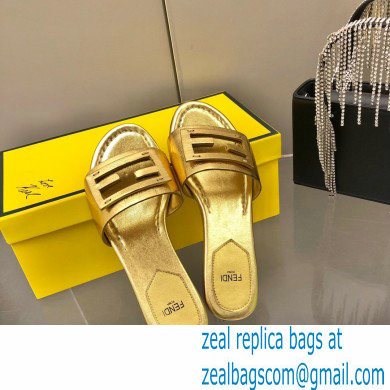 Fendi Baguette leather slides Gold 2023 - Click Image to Close