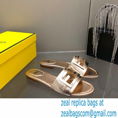 Fendi Baguette leather slides Pink Gold 2023 - Click Image to Close