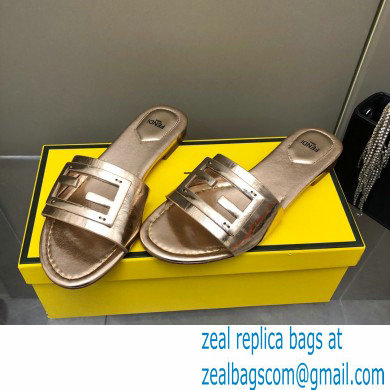 Fendi Baguette leather slides Pink Gold 2023 - Click Image to Close