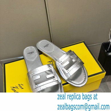 Fendi Baguette leather slides Silver 2023