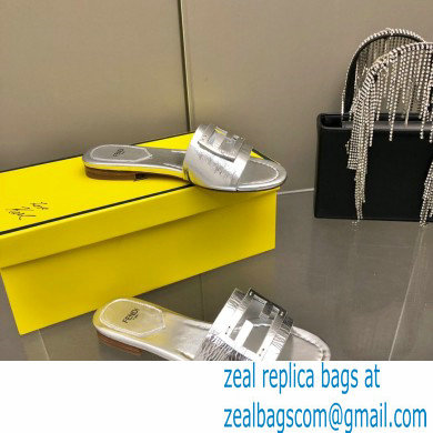 Fendi Baguette leather slides Silver 2023 - Click Image to Close