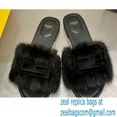 Fendi Baguette mink slides Black 2023