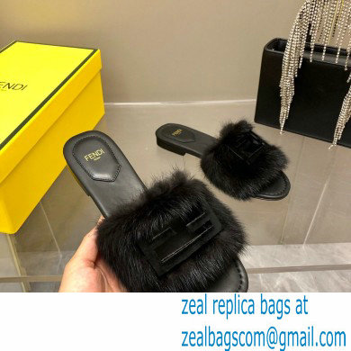 Fendi Baguette mink slides Black 2023