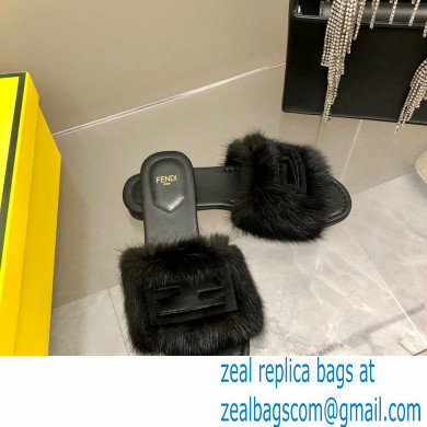 Fendi Baguette mink slides Black 2023 - Click Image to Close