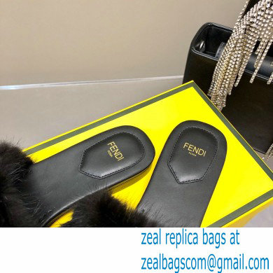 Fendi Baguette mink slides Black 2023 - Click Image to Close