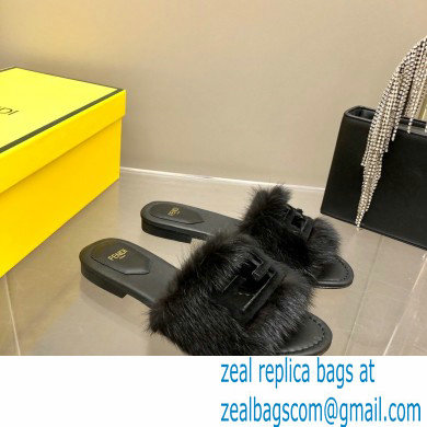 Fendi Baguette mink slides Black 2023