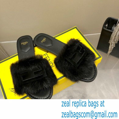 Fendi Baguette mink slides Black 2023