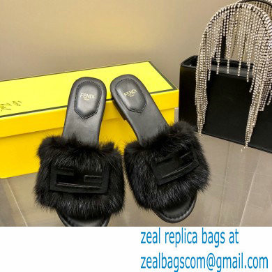 Fendi Baguette mink slides Black 2023