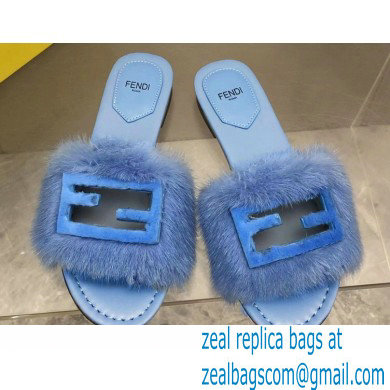 Fendi Baguette mink slides Blue 2023