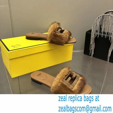 Fendi Baguette mink slides Brown 2023 - Click Image to Close