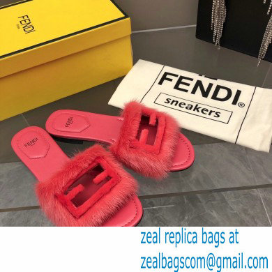 Fendi Baguette mink slides Red 2023 - Click Image to Close