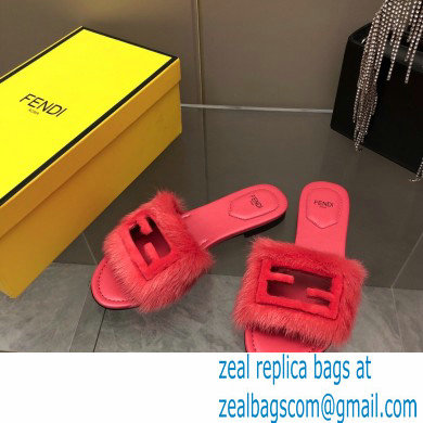 Fendi Baguette mink slides Red 2023 - Click Image to Close