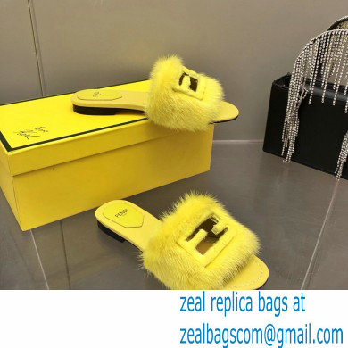 Fendi Baguette mink slides Yellow 2023