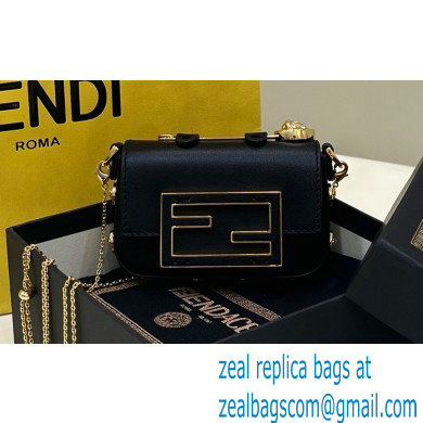 Fendi Fendace Nano Baguette Bag Charm Leather Black 2023 - Click Image to Close